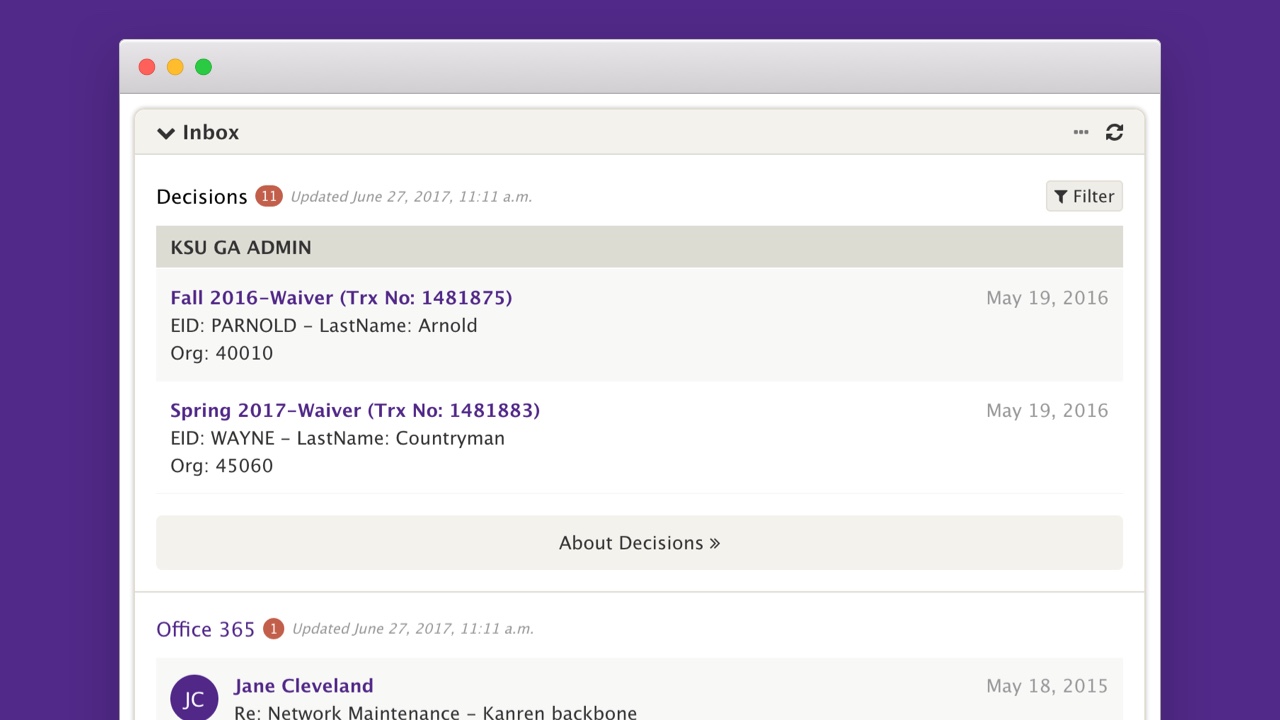 K-State Connect Inbox Widget
